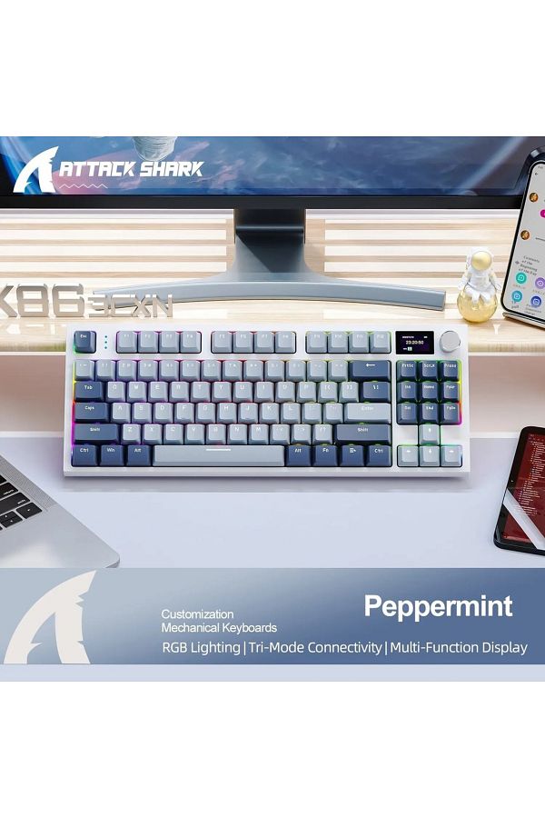 Choice-White axis Lavender Attack Shark K86 TFT Screen Wireless Mechanical Keyboard Tri-mode Wireless Hot-S 1