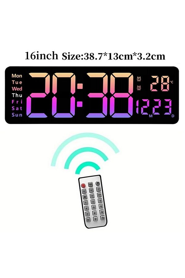 Choice-16 Inch Pct Large Digital Wall Clock Temp Date Week Display Remote Control Power Off Memory Table Cl 1