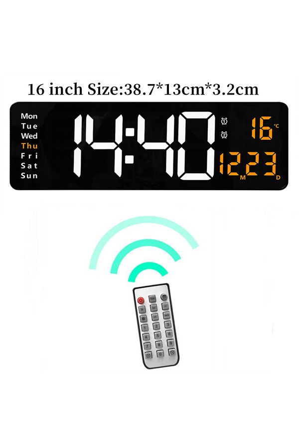 Choice-16 Inch ORANGE TEMP Large Digital Wall Clock Temp Date Week Display Remote Control Power Off Memory 1