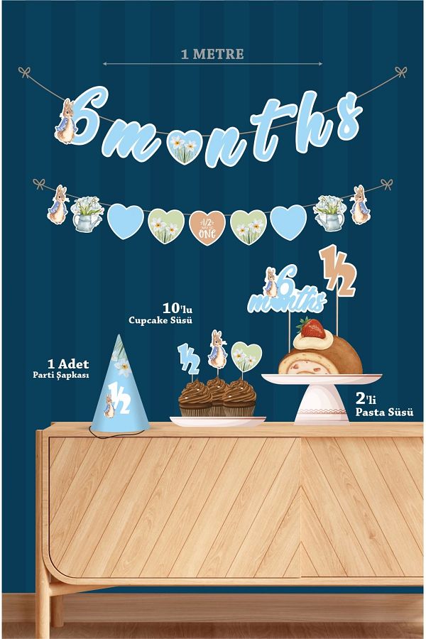 neşeli günlerim-Peter Rabbit Rabbit Half Age Party Σετ γενεθλίων 6 μηνών 1