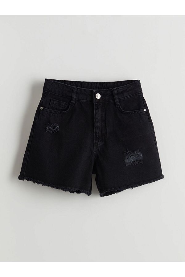 LC Waikiki-Lcw Girls' Jean Shorts with Adjustable Waist Elastic 1