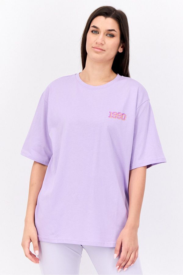 Steve Madden-Women Crew Neck Short Sleeve Graphic Print T-shirt, Lavender 1