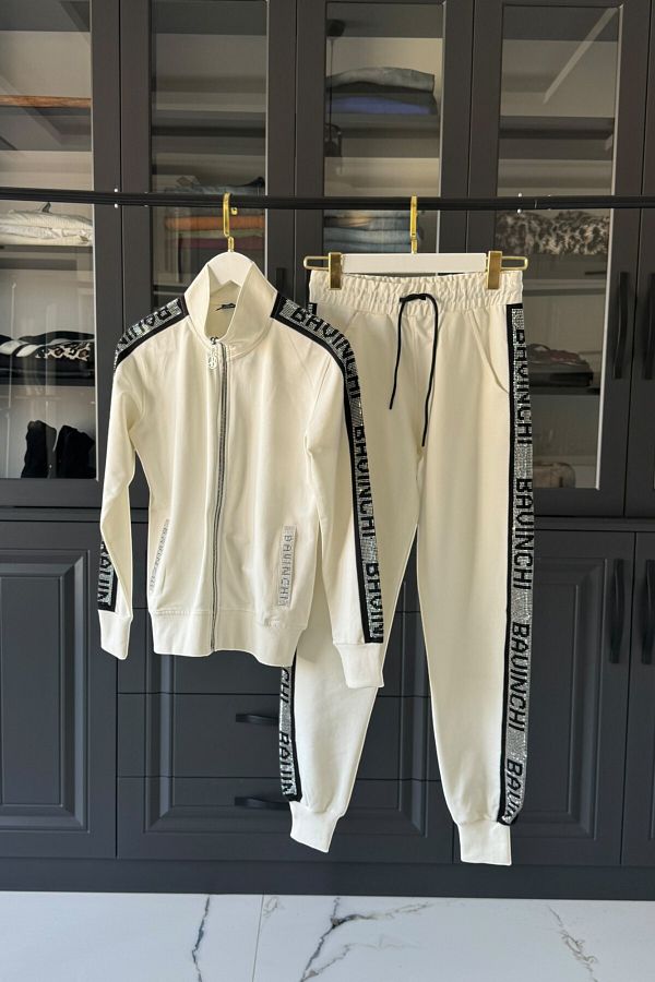 Posh Chic-Stone Side Stripe Tracksuit Set - Elegant and Modern Style 1
