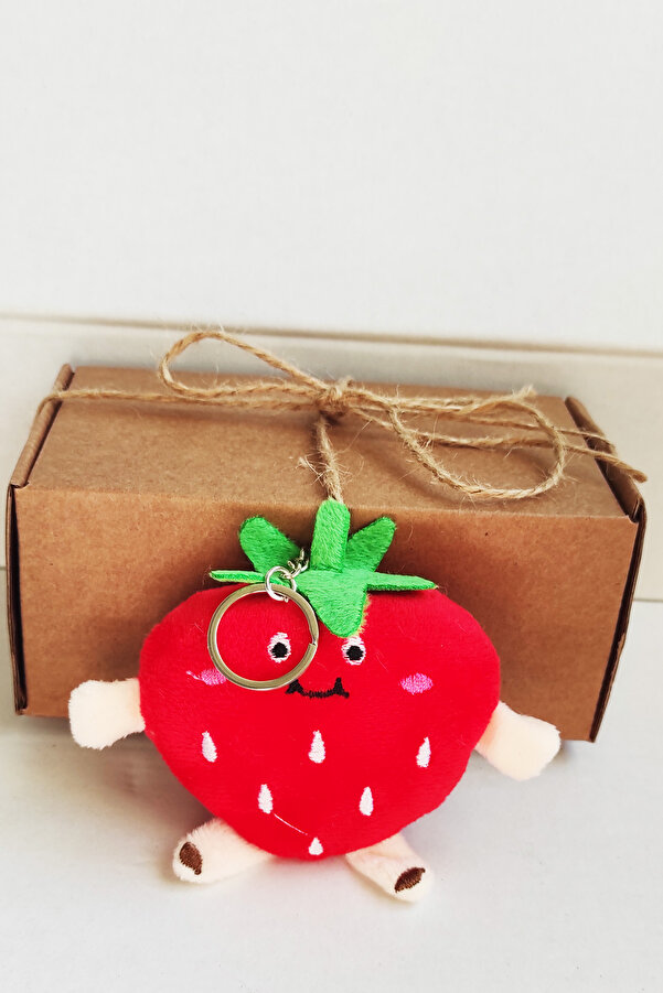 dudu kids Kraft Kutulu Peluş Kırmızı Kalp Çilek Anahtarlık 7Cm - Oyuncak - Çanta Süsü - Doğum Günü