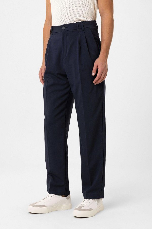Antioch-Navy Blue Double Pleated Baggy Fit Men's Trousers 1