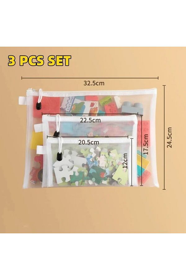 Choice-3PCS M L XL 1-3PCS Storage Bag Mesh ZipperToy Building Block Puzzle Sub-package Children Particle Zi 1