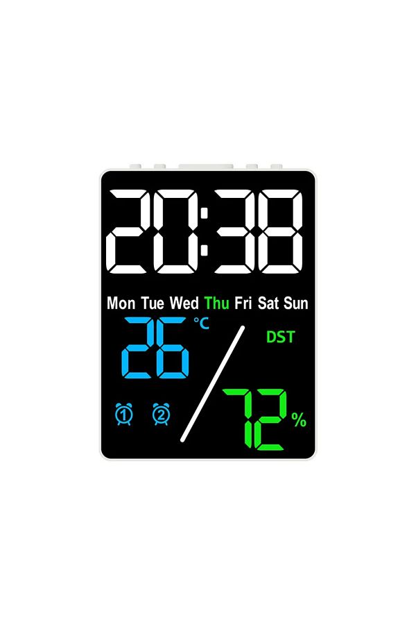 Choice-White-Tricolor Multifunctional Large Screen Digital Alarm Clock Humidity Display Brightness Adjustme 1