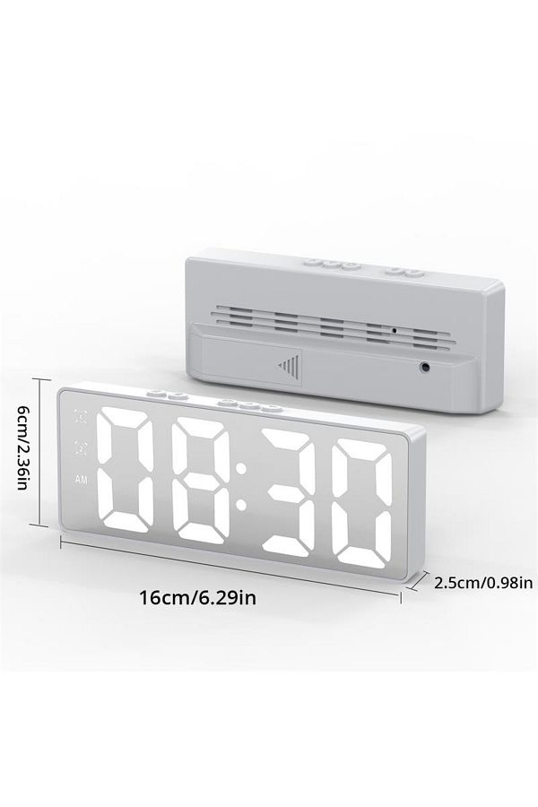 Choice-Square White Led Mirror Table Clock Digital Alarm Snooze Display Time Desktop Electronic Table Clock 1