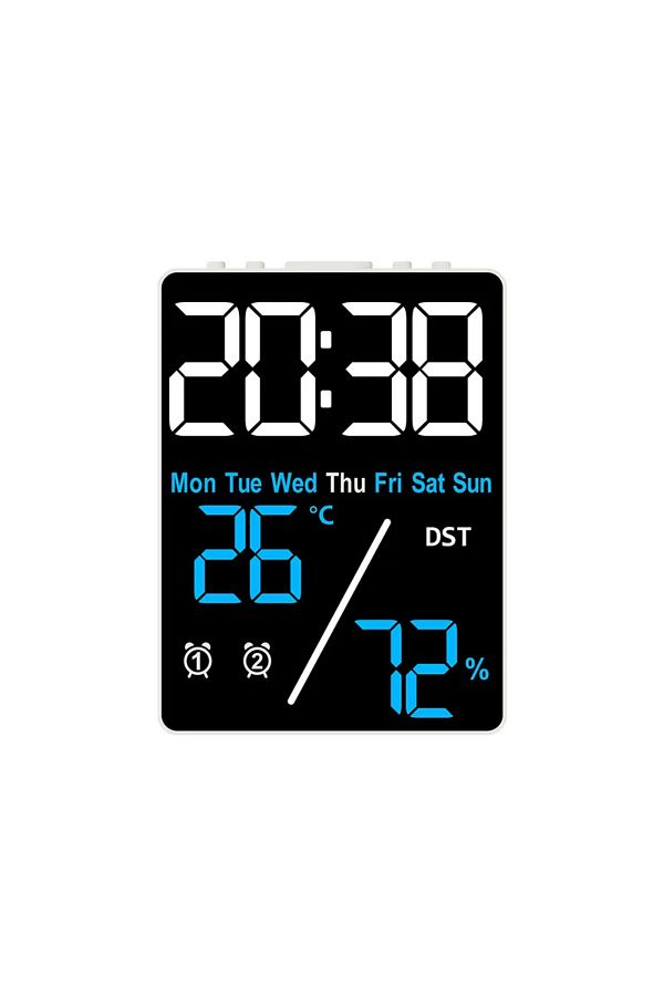 Choice-White-Blue Multifunctional Large Screen Digital Alarm Clock Humidity Display Brightness Adjustment C 1