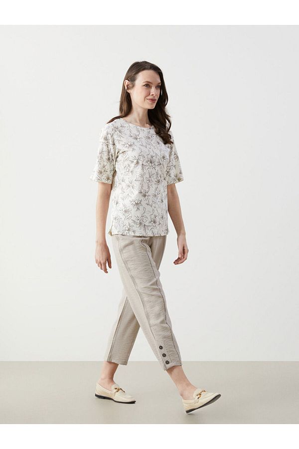 LC Waikiki-Pantaloni de damă cu aspect de in cu talie elastică 1