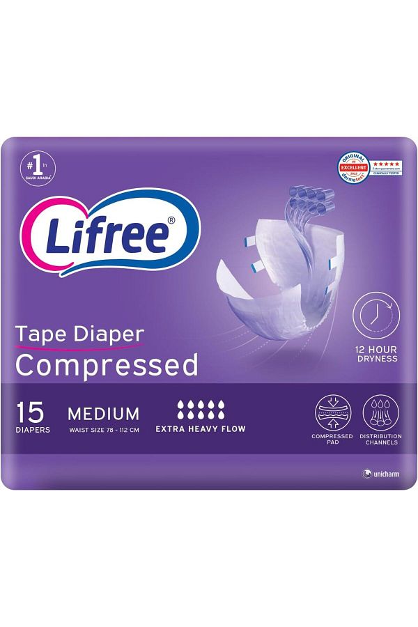 Lifree-شريط، مضغوط، حفاضات للكبار، متوسطة الحجم، 15 قطعة 1