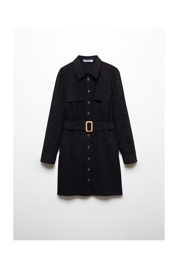 MANGO Woman-Swiss embroidered shirt dress 1