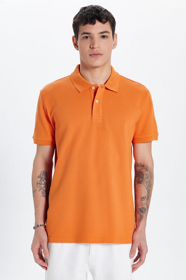 Tudors-Men's Slim Fit Slim Fit 100% Cotton Orange Polo Neck T-Shirt 1