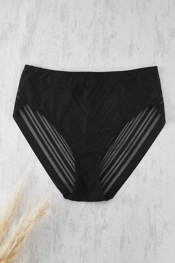 Trendyol Curve-Schwarz gestreiftes transparentes Höschen in Übergröße TBBSS25CM00005 1