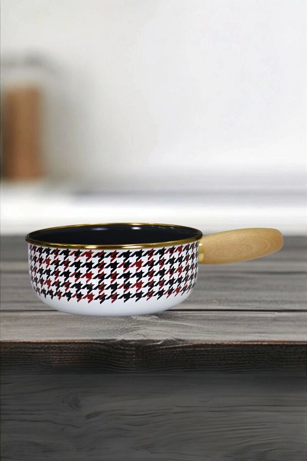 PR HOME-Forte Red Enamel Wooden Handle Boiling and Sauce Pan 16 cm 1