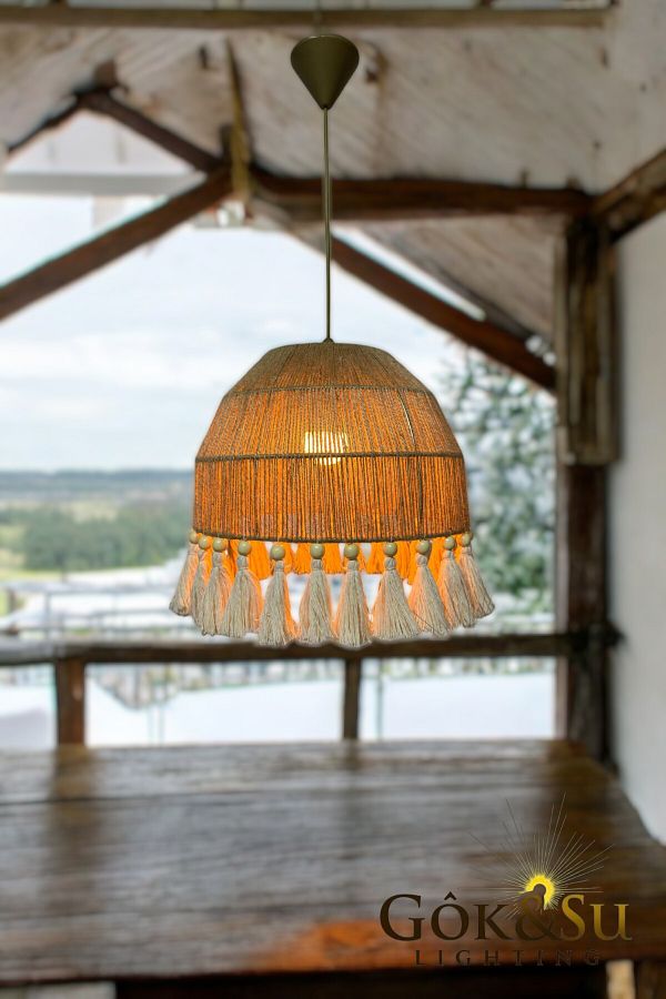 Göksu Lighting-Thin Jute Chandelier - Rustic, Bohemian, Wicker, Macrame and Tassel Chandelier 1