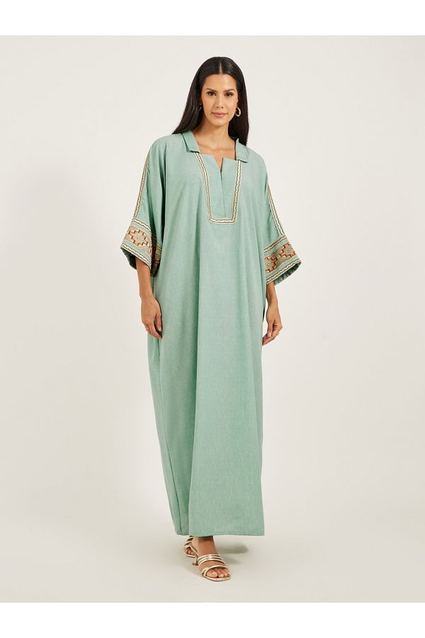 Maxim Creation By Styli-Embroidered Notch Neck A-Line Kaftan 1