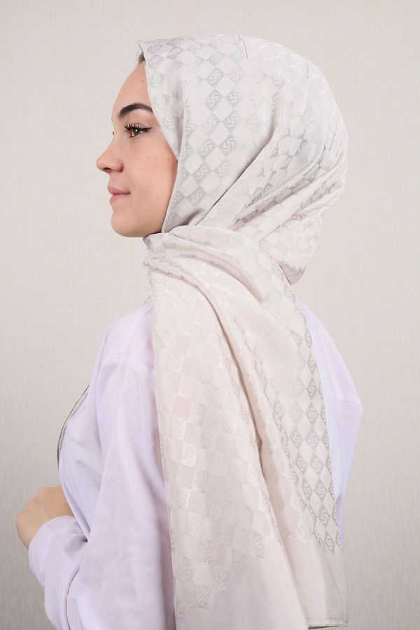 PİRAMİT-Pyramid Self Patterned Monogram Shawl - Pattern-01 - Color-03 1