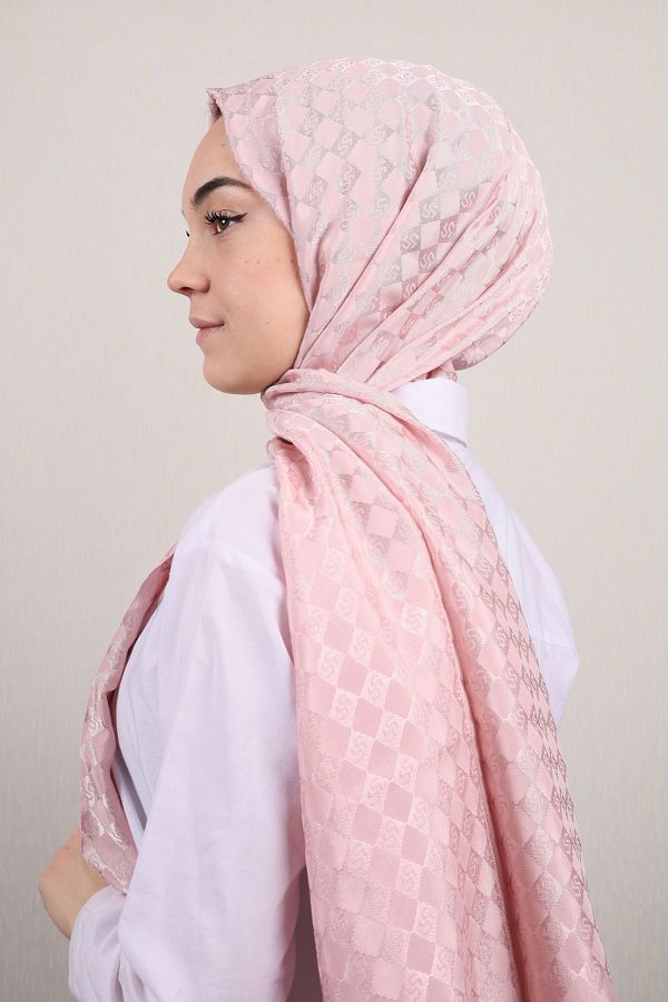 PİRAMİT-Pyramid Self Patterned Monogram Shawl - Pattern-01 - Color-08 1