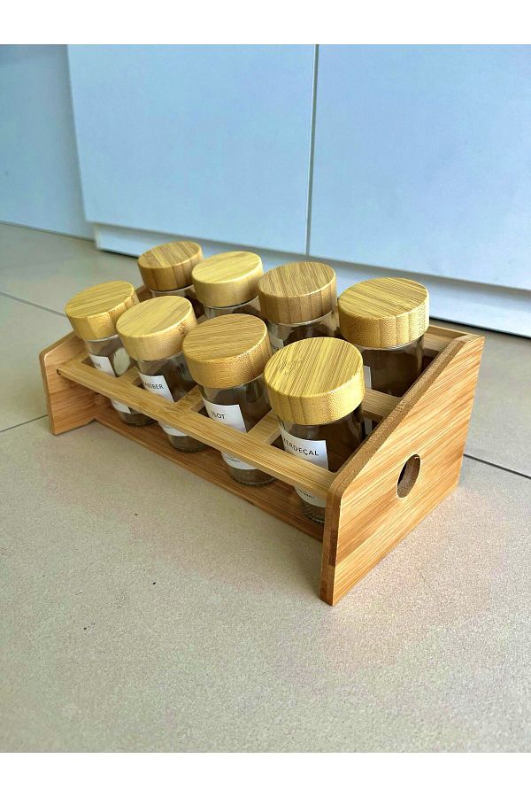 Lizzy-Bamboo 8 Compartment Spice Bowl with Stand 1