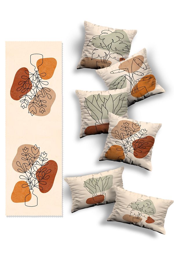 Skhome-Double Side Printed Custom Design 4Square 2Rectangle Throw Pillow Cover and Runner(4K2D1R-K154-R154) 1