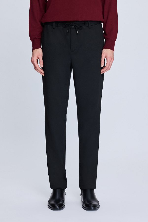 Hatemoğlu-Black Dynamic Fit Patterned Casual Jogger Trousers with Side Pockets 1