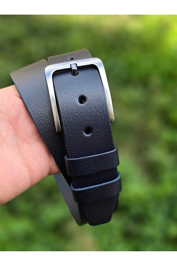 Kemerix-Ζώνη 100% γνήσιο δέρμα 4 cm Navy Blue Κατάλληλη για τζιν και καμβά 1