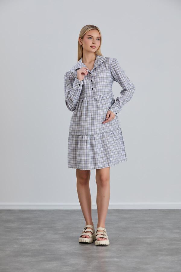 Işşıl-115-Plaid Breastfeeding Detail Cotton Maternity Hijab Tunic-Dress 1