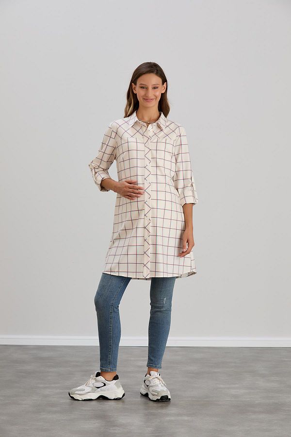 Işşıl-Işil 4547 - Maternity Plaid Clothing Shirt-Tunika Bias Cut 1