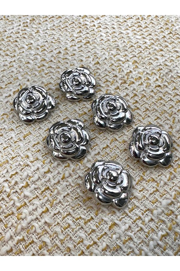 ODDA TASARIM ATÖLYESİ-Silver Color Flower Model Set of 6 Buttons (2.3cm) 1