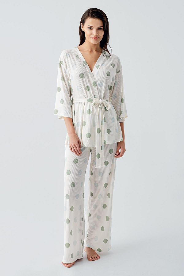 Artış-Set de pijamale vâscoase elastice kimono cu mâneci trei sferturi 1