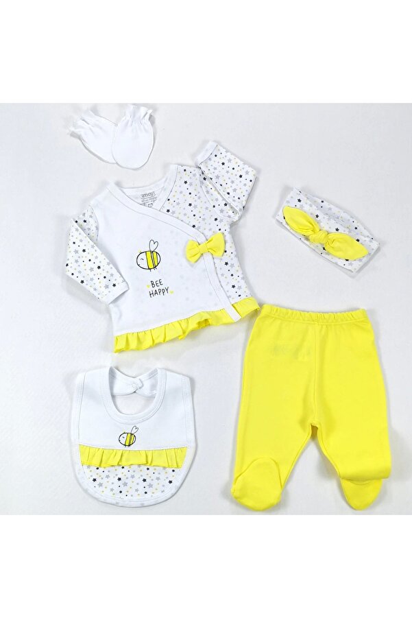imajbebe %100 Pamuklu Yenidoğan Kız Bebek 5 Li Hastane Çıkışı Sarı