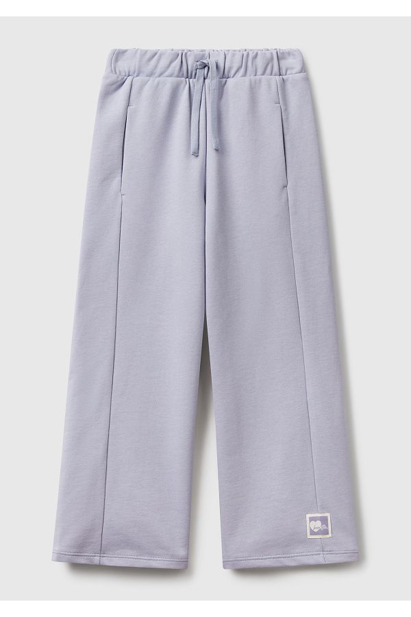 United Colors of Benetton-Girl's Lilac Logo Labeling Waist Drawstring Pocket Wide Leg Sweatpants 1
