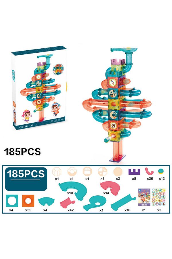 Yelajoy-185 PCS Magnetic Tiles Pipe Magnetic Blocks Toys,Building Set with for Kids 3D Building Puzzle 1