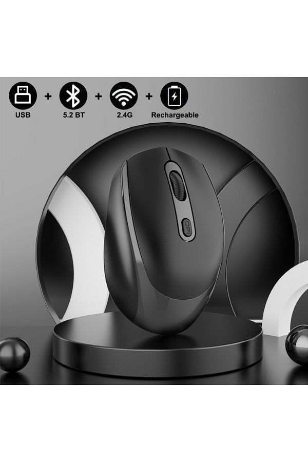 congdi-black Rechargeable Bluetooth-compatible Wireless Mouse 2.4G Optical Mice with USB RGB 1600DPI Mouse 1