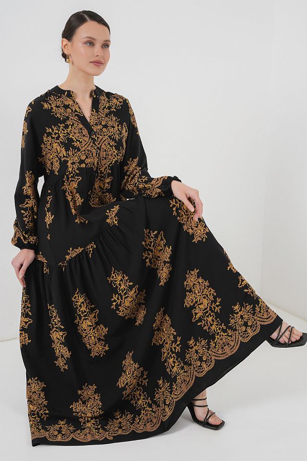 Bigdart-2423 Model Authentic Patterned Black Dress 1