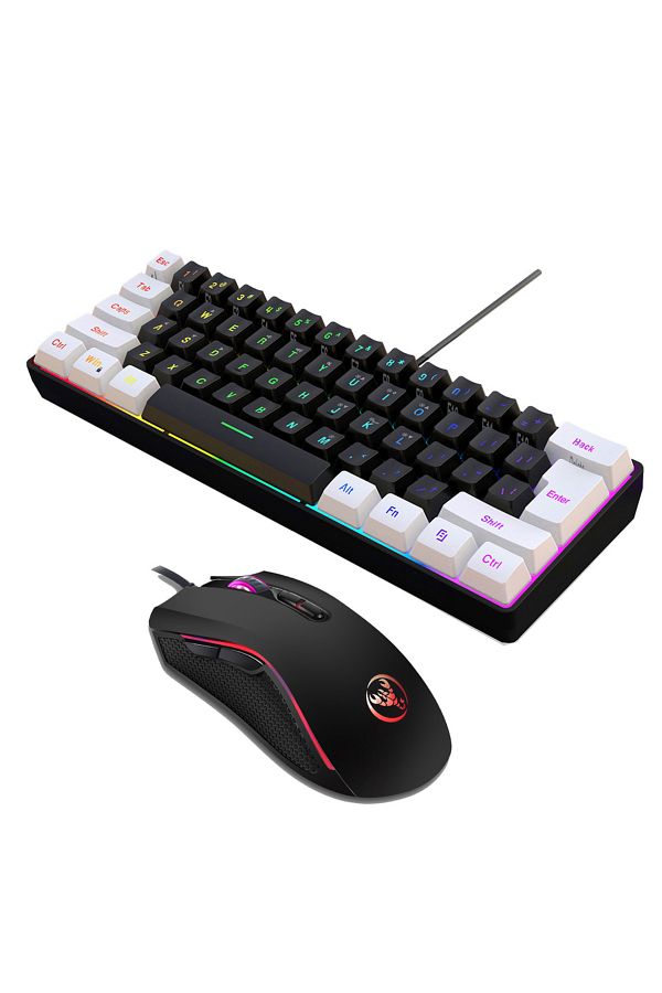 Choice-black HXSJ V700BW A869 USB Keyboard Mouse Kit 61-key Wired RGB Backlight Computer Keyboard Colorful 1