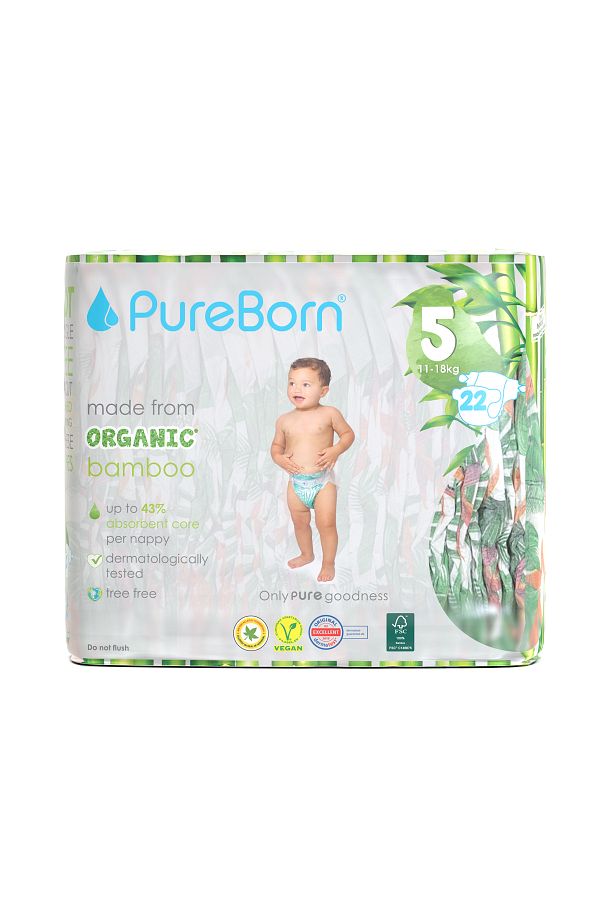 PUREBORN-Organic Diapers Size 5 For 11-18 Kg Single Pack 22pcs with Assorted  Print 1