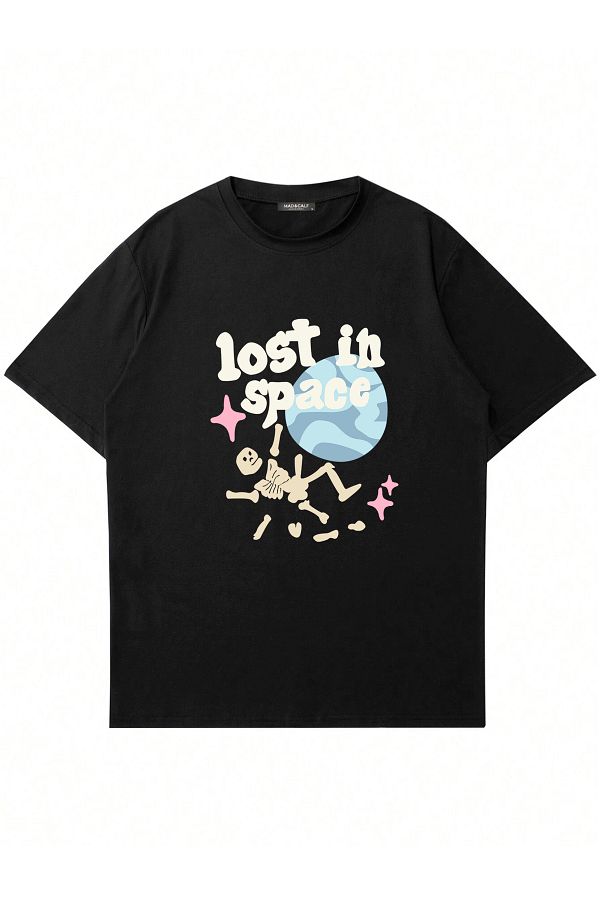 Mad&Calf-Tricou oversize unisex cu decolteu rotund cu imprimeu Lost In Space 1