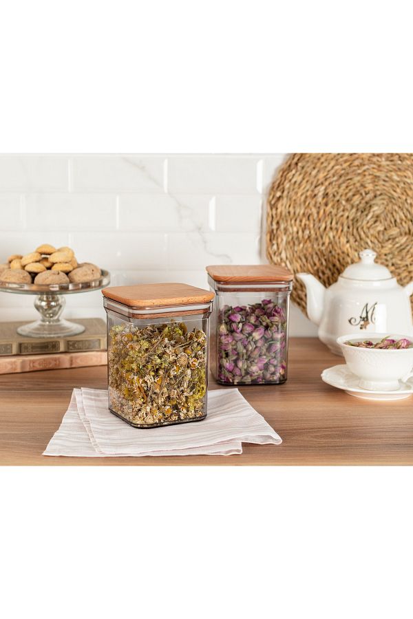 Madame Coco-Kaviera 1000ml Storage Container with Wooden Lid Set of 2 1