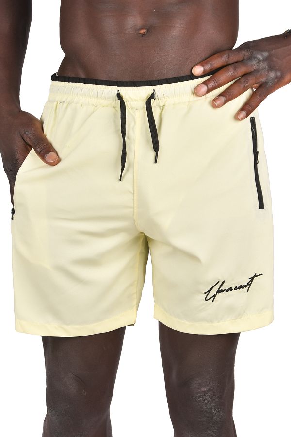 Rizz up-Men's Yellow Elastic Waist Pocket Zippered Mesh Quick Dry Swim Shorts 2403005 1