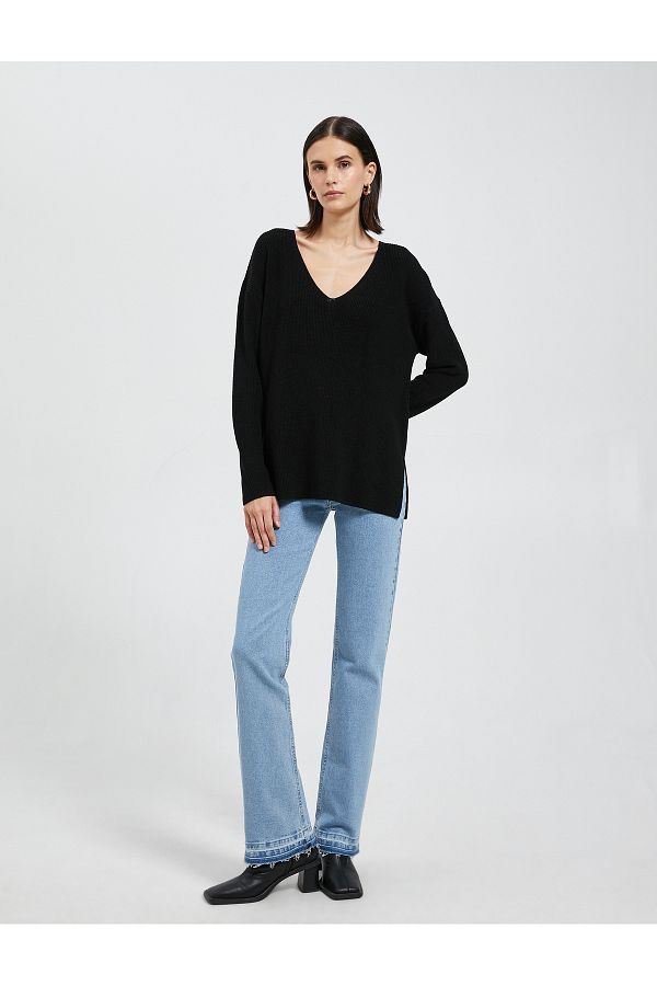 Koton-Pullover mit V-Ausschnitt, Oversize-Langarm, Kaschmir-Struktur 1