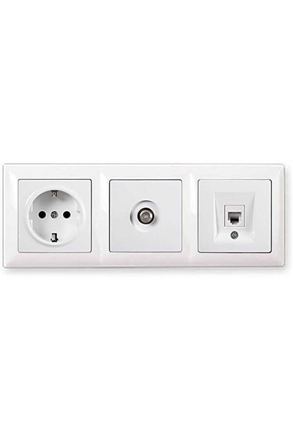 Günsan-Visage White Set of 3 Grounded Socket, F Connector and Numeris Cat3 Telephone Socket Set 1