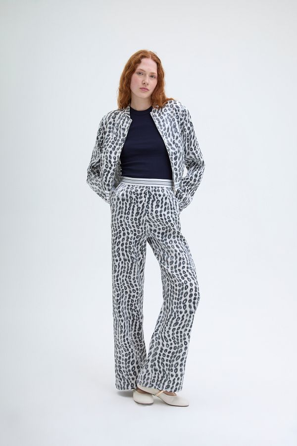 Quzu-Ecru Colored Speckle Patterned Wide Leg Trousers 1