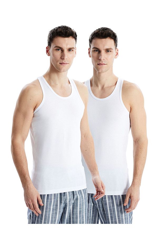 LC Waikiki-Lcw U Collar Combed Cotton Men's Undershirt 2-Piece 1