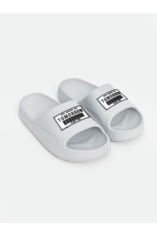 LC Waikiki-Lcw Steps Gray Single Stripe Printed Boy's Slippers 1