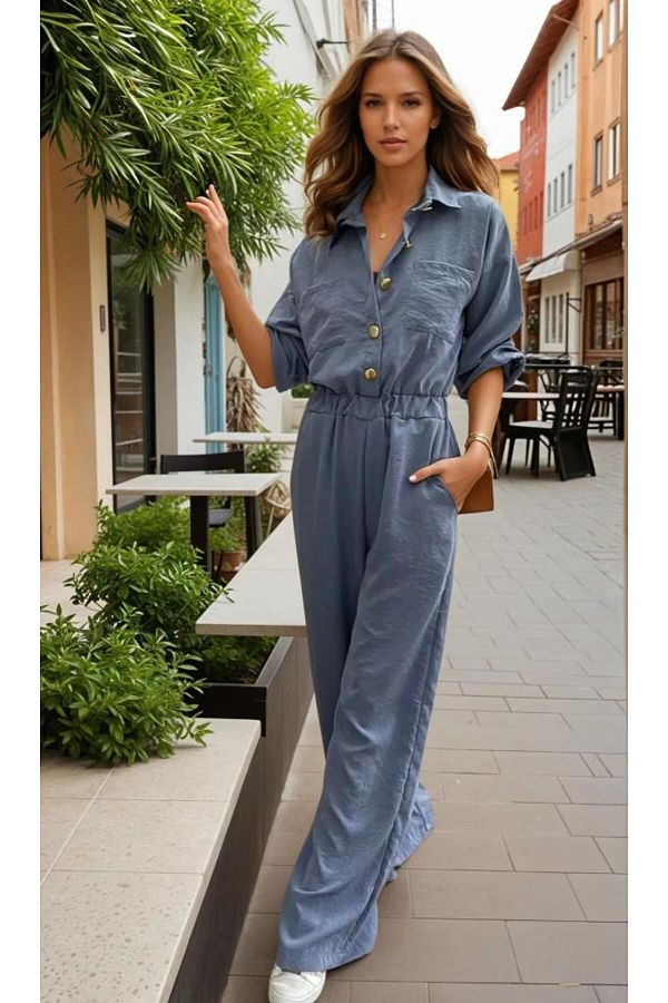 Pasaklı Giyim-Women's Long Sleeve Long Sleeve Loose Cut Jumpsuit with Pockets and Waistband Suitable for Hijab ( 3360400 ) 1