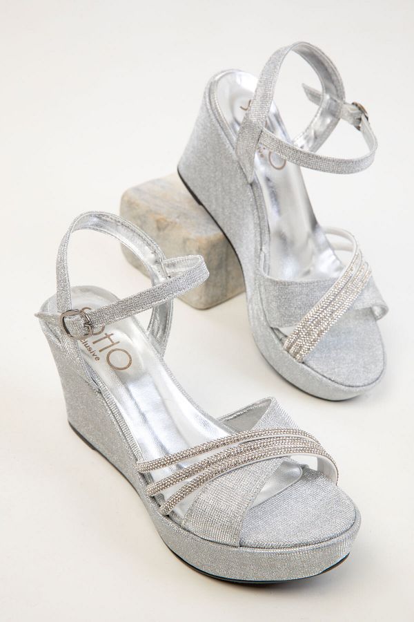 SOHO-Silberne Damenschuhe mit Keilabsatz 20361 1