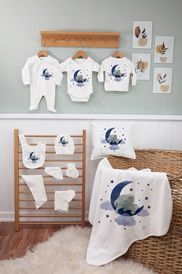 bebeqon 11 Parça Sevimli Baskılı Yenidoğan Hastane Çıkışı Seti %100 Pamuk