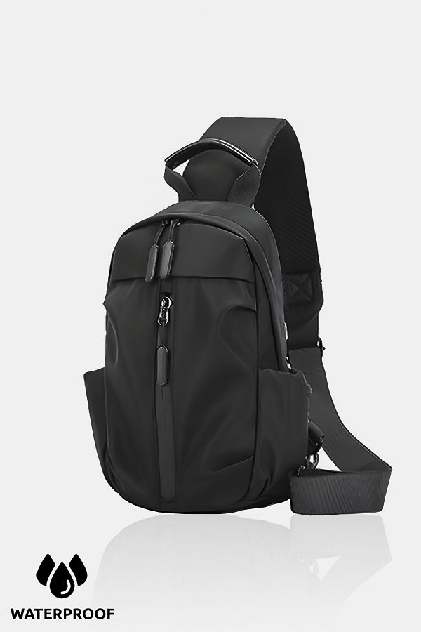 D'VERS-Black Cross Strap Shoulder and Waist Bag with Water Repellent Fabric and Zipper Feature 1